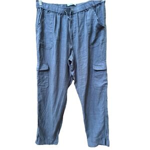 Nicole Miller Linen Pants Size Large Gray Cargo Pants Relaxed